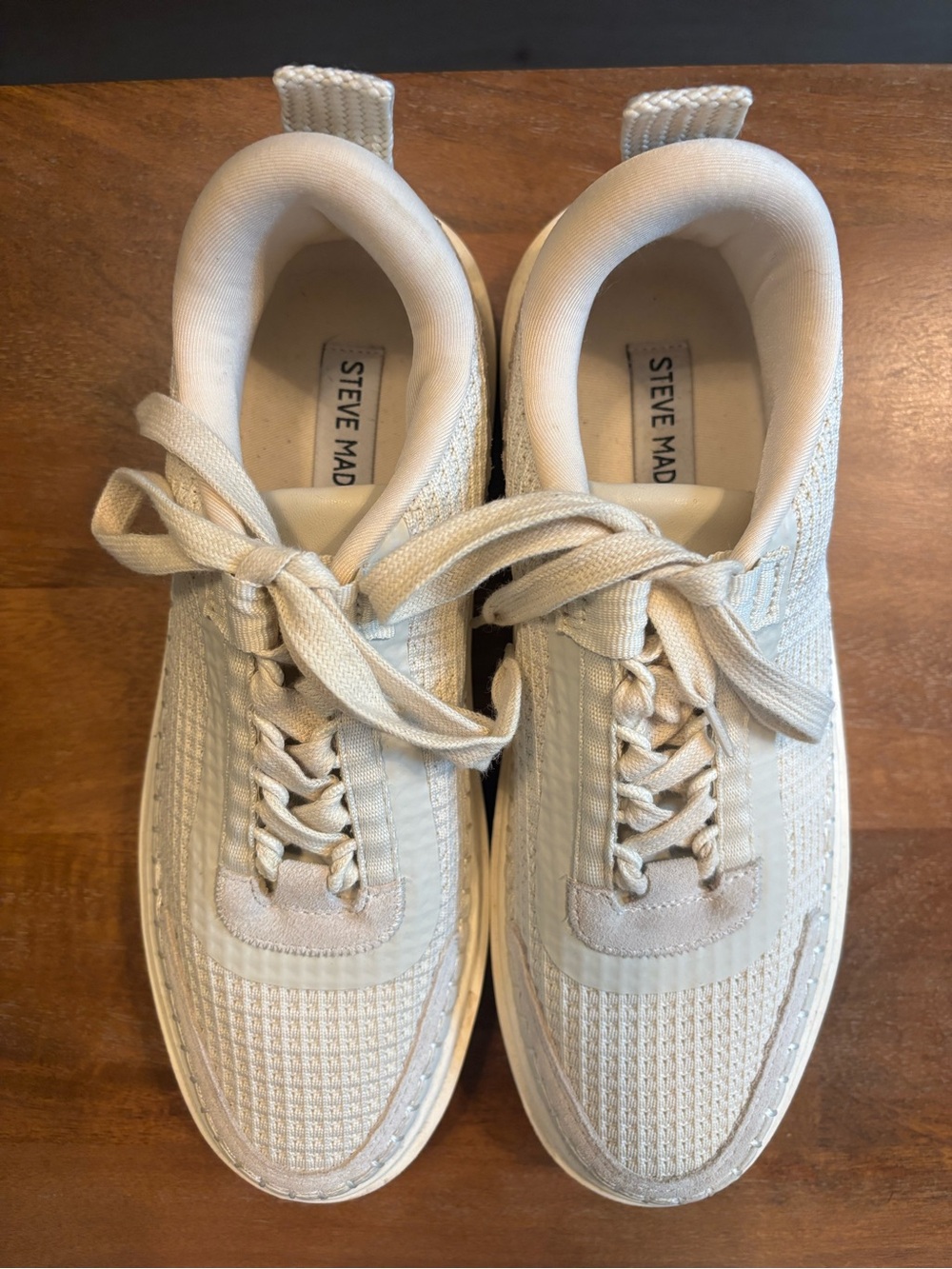 Steve Madden women’s Off-White Knit Lace-Up Sneakers